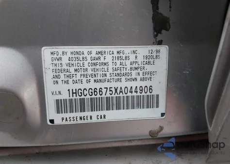 1999 Honda Accord Ex из США, поврежденный, VIN 1HGCG6675XA044906